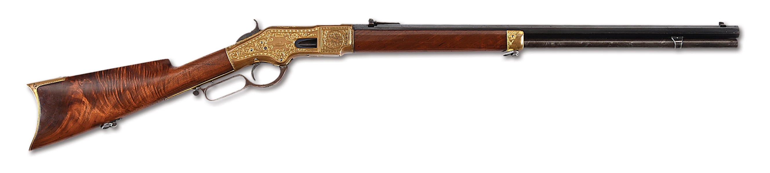 (A) HISTORIC ULRICH ENGRAVED WINCHESTER MODEL 1866 LEVER ACTION RIFLE INSCRIBED TO CHARLES DELONG.