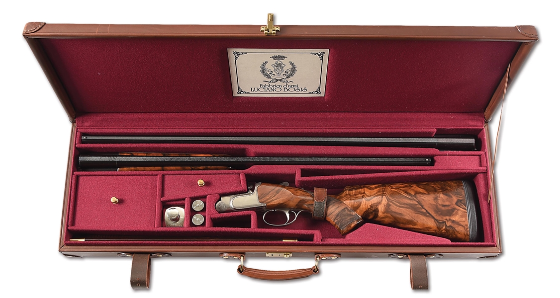 (M) LUCIANO BOSIS WILD EXTRA 12 BORE OVER/UNDER SHOTGUN WITH EXTRA BARREL, CASE, ENGRAVED BY PARRAVICINI.