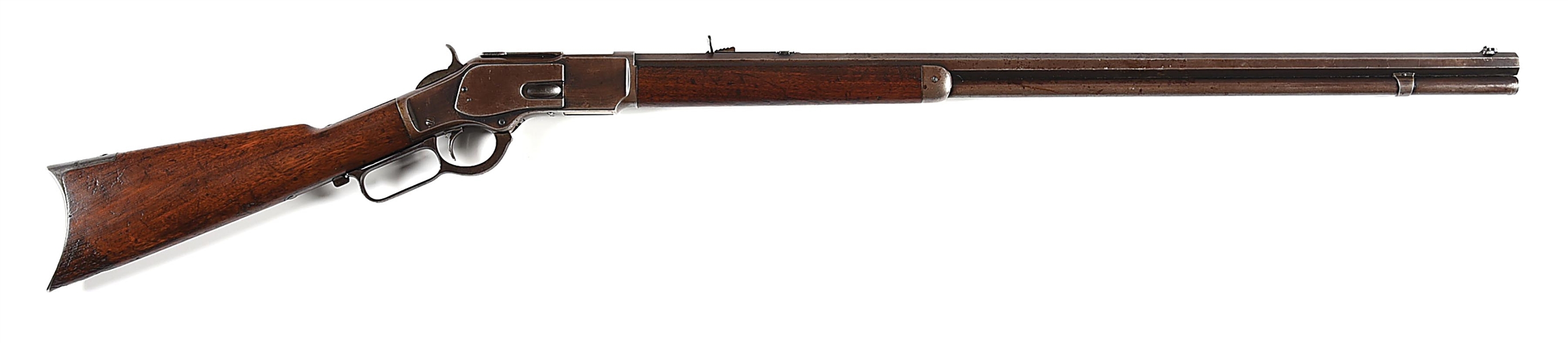 (A) WINCHESTER MODEL 1873 LEVER ACTION RIFLE WITH EXTRA LENGTH BARREL.