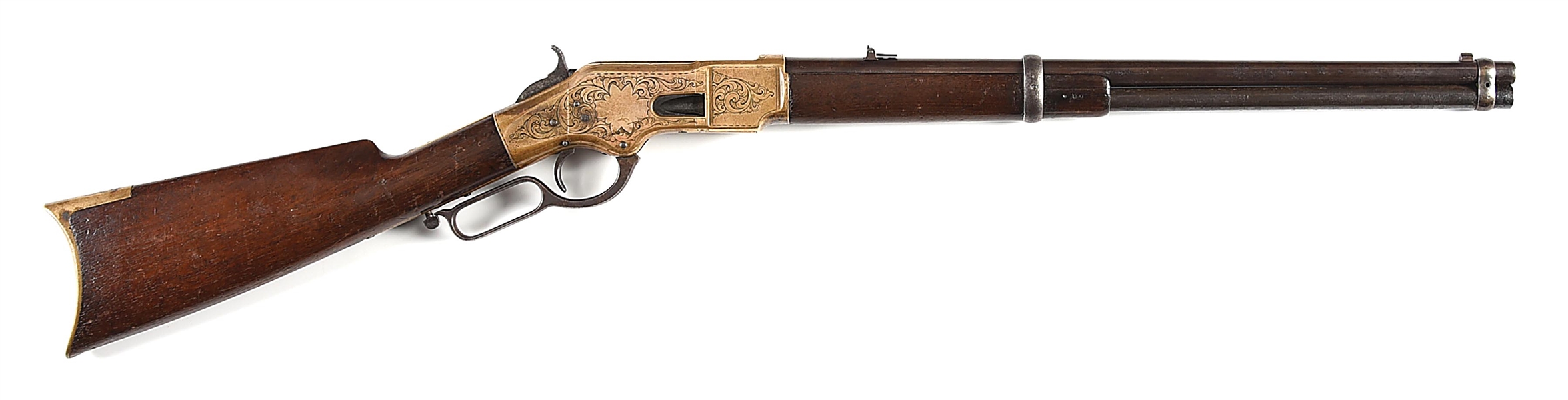 (A) FACTORY ENGRAVED WINCHESTER MODEL 1866 LEVER ACTION CARBINE WITH MEXICAN EAGLE, ATTRIBUTED TO THE ULRICH BROTHERS.