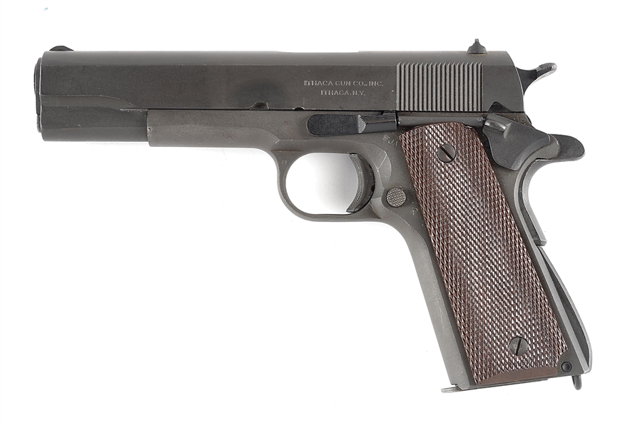 (C) ITHACA M1911 A1 SEMI-AUTOMATIC PISTOL WITH DRY BAG AND HOLSTER (1944)