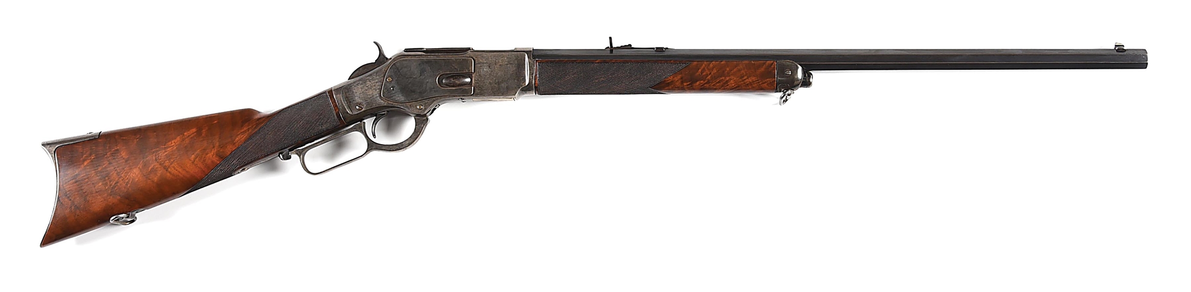 (A) WINCHESTER MODEL 1873 LEVER ACTION RIFLE IN DELUXE CONFIGURATION.