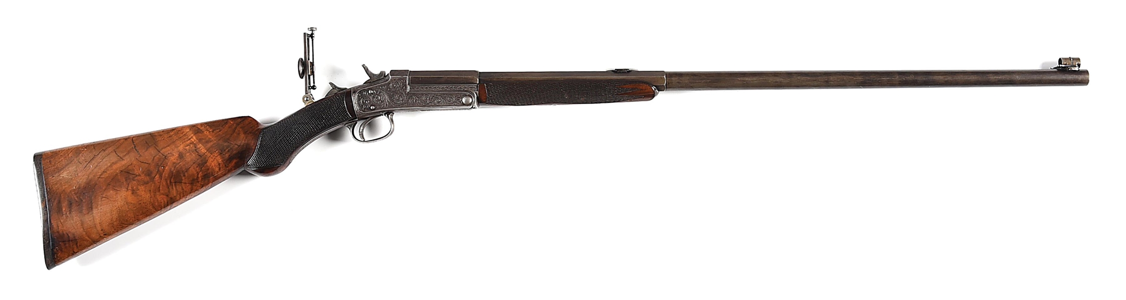 (A) ATTRACTIVE ENGRAVED DELUXE WURFFLEIN SINGLE SHOT GALLERY RIFLE.