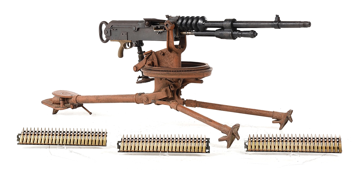 (N) VERY COLLECTIBLE AND FUN TO SHOOT WWI FRENCH MODEL 1914 HOTCHKISS MACHINE GUN ON U.S. STANDARD PARTS MOUNT (CURIO & RELIC).