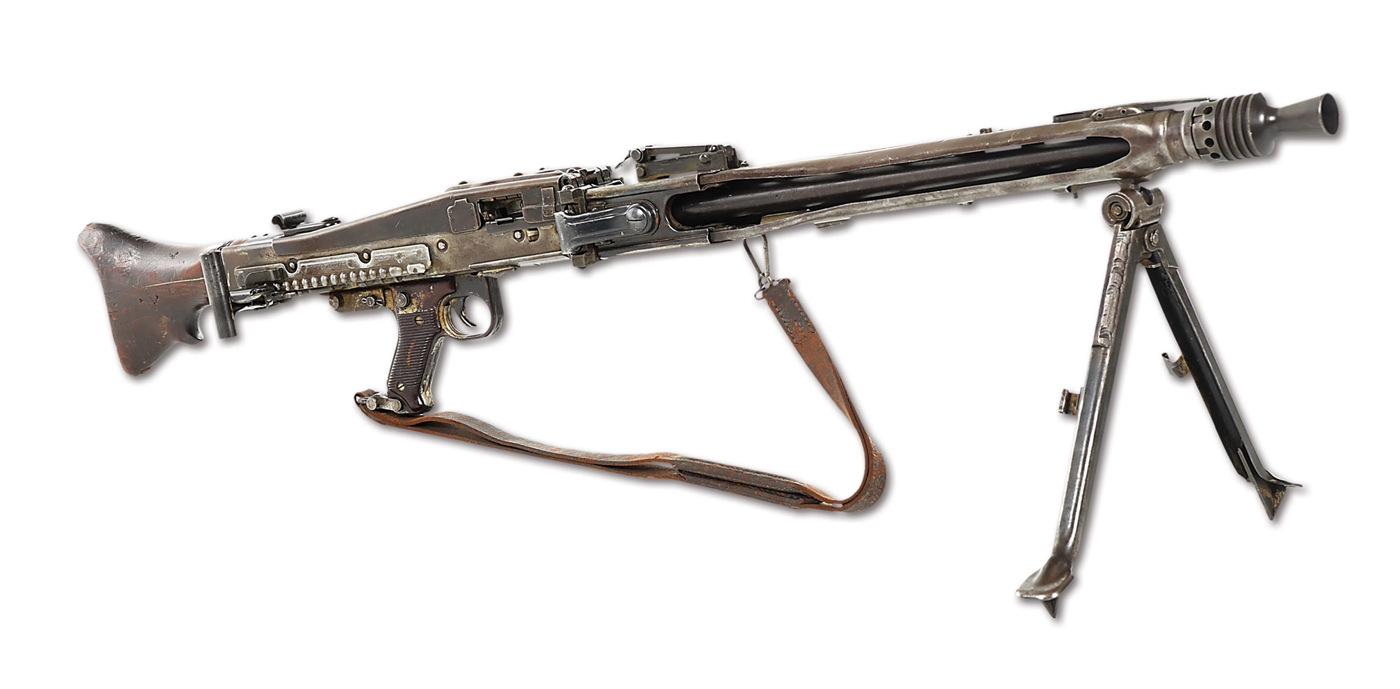 (N) VETERAN ALL ORIGINAL GERMAN WWII MG-42 MACHINE GUN WITH REMNANTS OF ORIGINAL WHITE PAINT CAMOUFLAGE (CURIO & RELIC).
