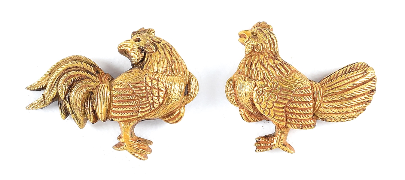 PAIR OF GOLDEN CHICKEN MENUKI.