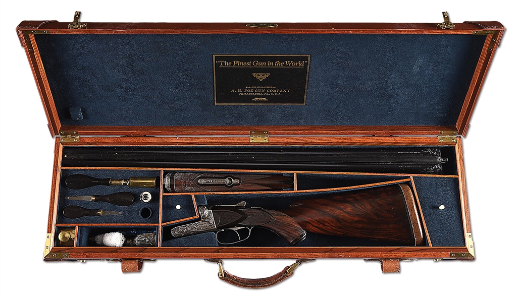 (C) CASED A.H. FOX XE GRADE 12 BORE SIDE BY SIDE SHOTGUN.