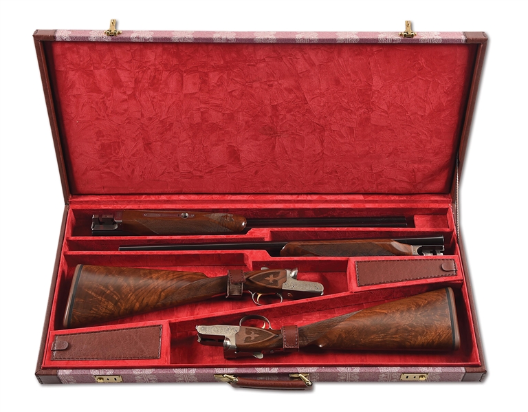 (M) CASED PAIR OF WINCHESTER MODEL 23 GRANDE CANADIAN SIDE BY SIDE SHOTGUNS IN 12 AND 20. 