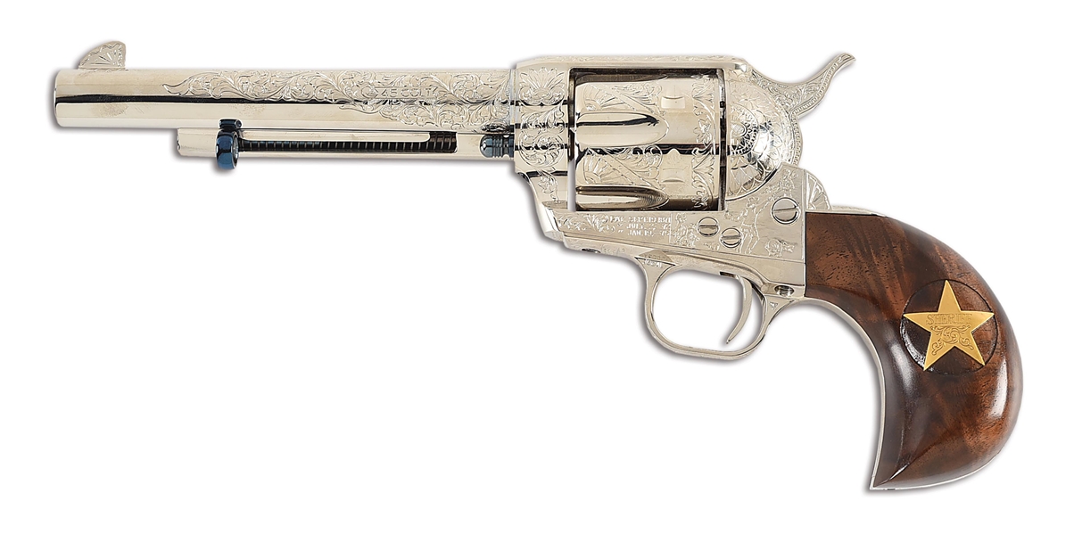 (M) COLT CUSTOM SHOP SINGLE ACTION ARMY ENGRAVED WITH WESTERN SCENES AND SCROLL BY COLT MASTER ENGRAVERS BRYSON J. GWINNELL AND HOWARD DOVE