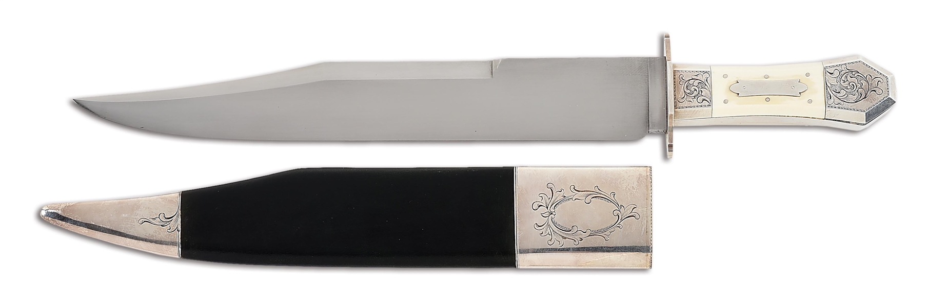 J. BRENNAN & SONS COFFIN HANDLED BOWIE KNIFE.