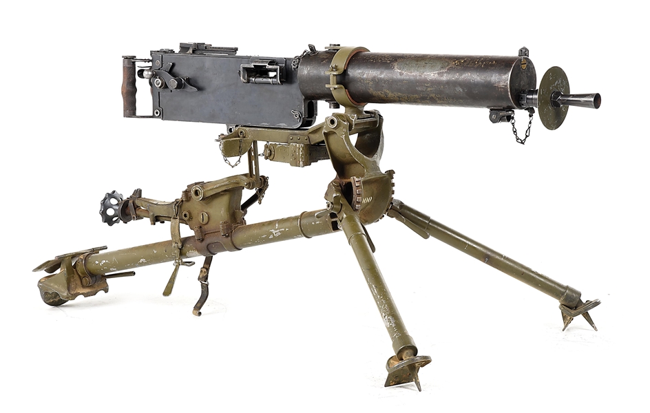 (N) EXTREMELY FINE GERMAN WORLD WAR 1 DWM MANUFACTURED MG-08 MAXIM MACHINE GUN WITH MATCHING BARREL AND LOCK ON SWISS MOUNT (CURIO & RELIC).