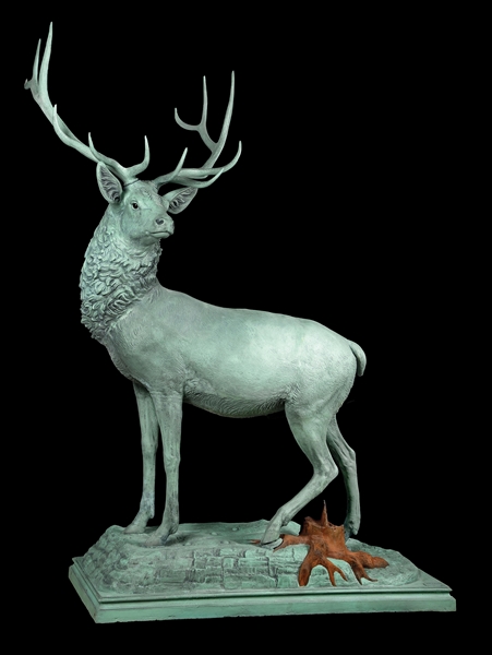 EARLY 1900S JOSEPH WINN FISKE LIFE SIZE ELK STATUE.