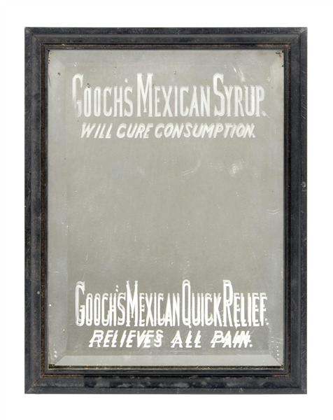 COOCHS MEXICAN SYRUP MIRROR W/ ETCHED GLASS ADVERTISEMENT