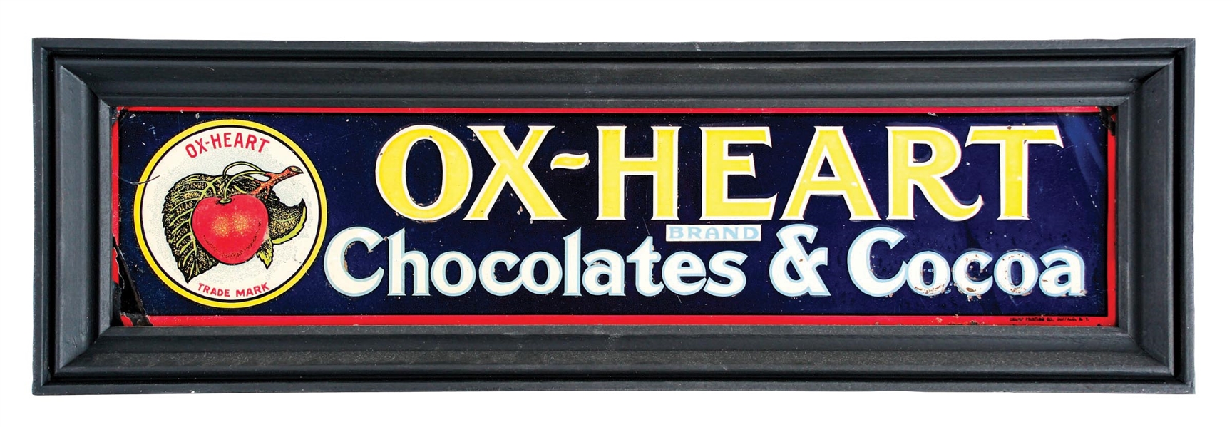 FRAMED OX-HEART CHOCOLATES EMBOSSED TIN SIGN