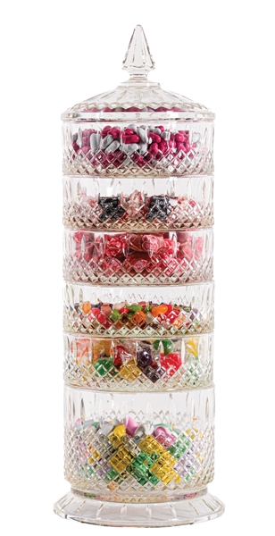 VERY UNIQE SIX TIER GLASS COUNTRY STORE CANDY JAR