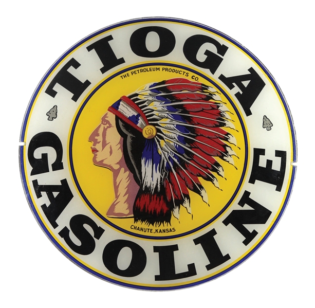 TIOGA GASOLINE SINGLE 13.5" GLOBE LENS W/ NATIVE AMERICAN GRAPHIC.