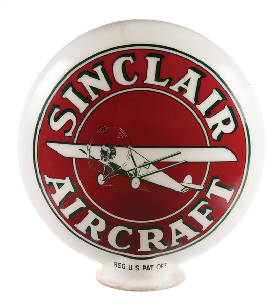 SINCLAIR AIRCRAFT ONE PIECE BAKED GLOBE W/ AIRPLANE GRAPHIC.