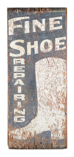 "FINE SHOE REPAIRING" HAND PAINTED DOUBLE SIDED WOOD ADVERTISING SIGN