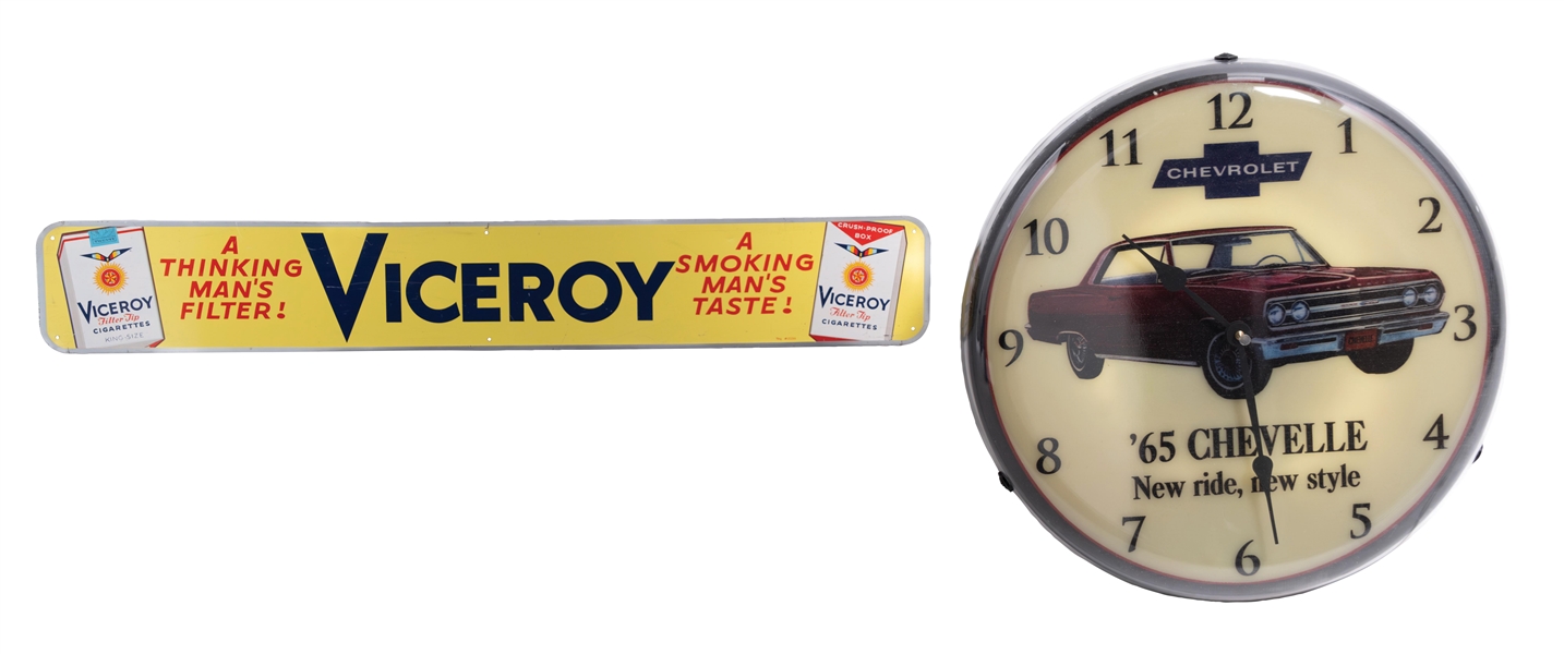 COLLECTION OF 2 CHEVROLET CLOCK & CIGARETTES ADVERTISEMENTS