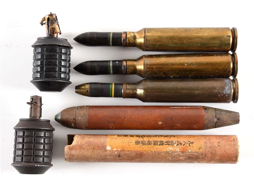 LOT OF 6: JAPANESE WWII GRENADES & SHELLS.