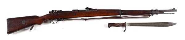 (C) WWI SCHILLING GEWEHR 98 BOLT ACTION RIFLE WITH BUTCHER BAYONET.