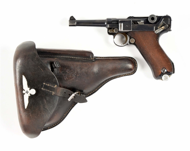 (C) S/42 MAUSER CODE, 1936 CHAMBER DATED LUGER P.08 9MM SEMI-AUTOMATIC PISTOL WITH MATCHING LEATHER HOLSTER