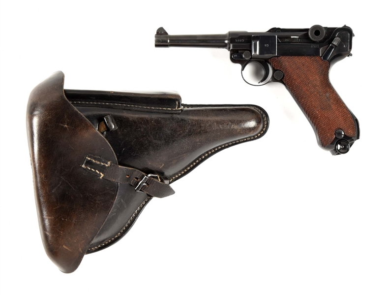 (C) BYF MAUSER CODE 41 P.08 LUGER 9MM SEMI-AUTOMATIC PISTOL WITH LEATHER HOLSTER 