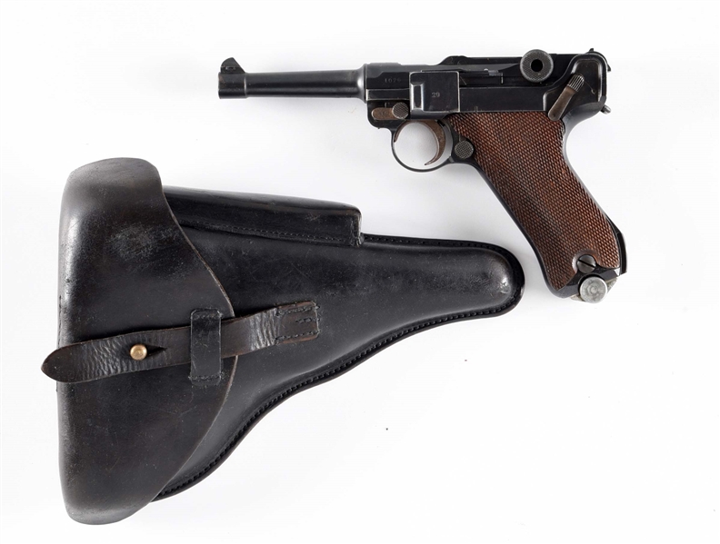 (C) DWM SCRIPT 1917 DATED LUGER P.08 9MM SEMI-AUTOMATIC PISTOL WITH MATCHING LEATHER HOLSTER 