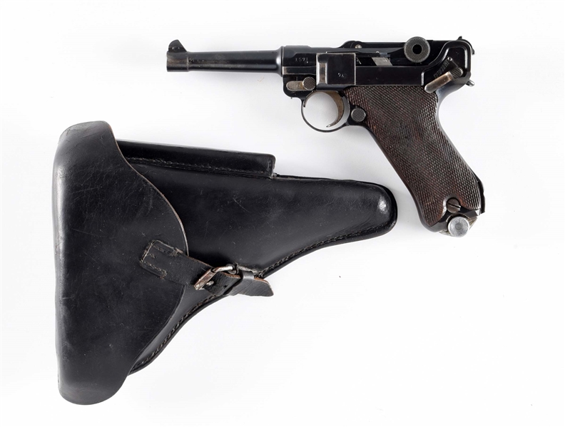 (C) DWM SCRIPT 1918 CHAMBER DATED LUGER P.08 SEMI-AUTOMATIC PISTOL WITH MATCHING LEATHER HOLSTER.