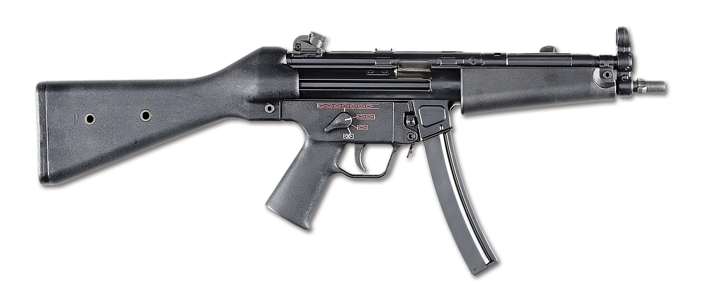 (N) SUPERB HIGH CONDITION FOUR POSITION SELECTOR FACTORY ORIGINAL FIXED STOCK HK MP5 MACHINE GUN (UNRESTRICTED - FULLY TRANSFERABLE).
