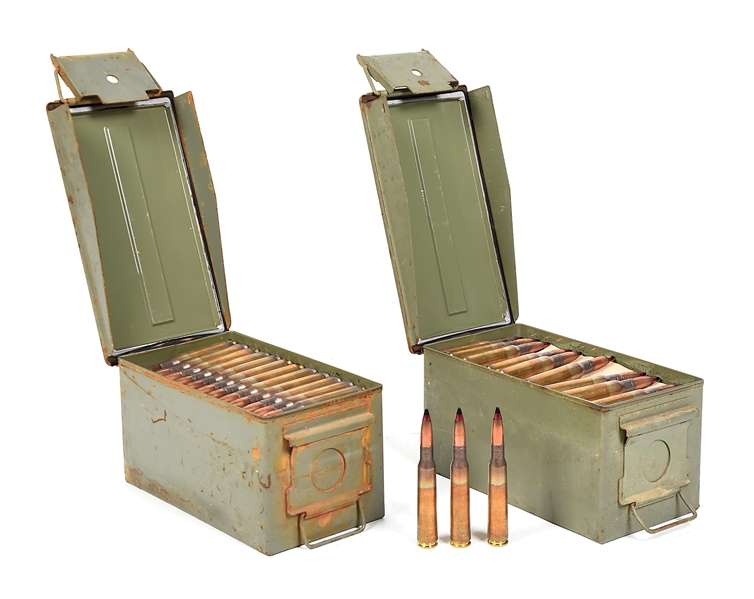 LOT OF 2: AMMO CANS OF UKRAINIAN API-T 12.7X108MM AMMUNITION.