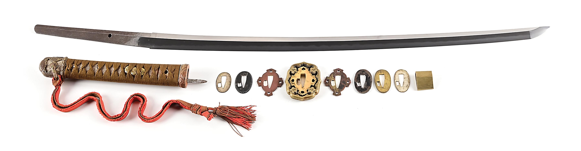 KATANA SIGNED KANENAGA IN GUNTO MOUNTS WITH FIELD GRADE SWORD KNOT.