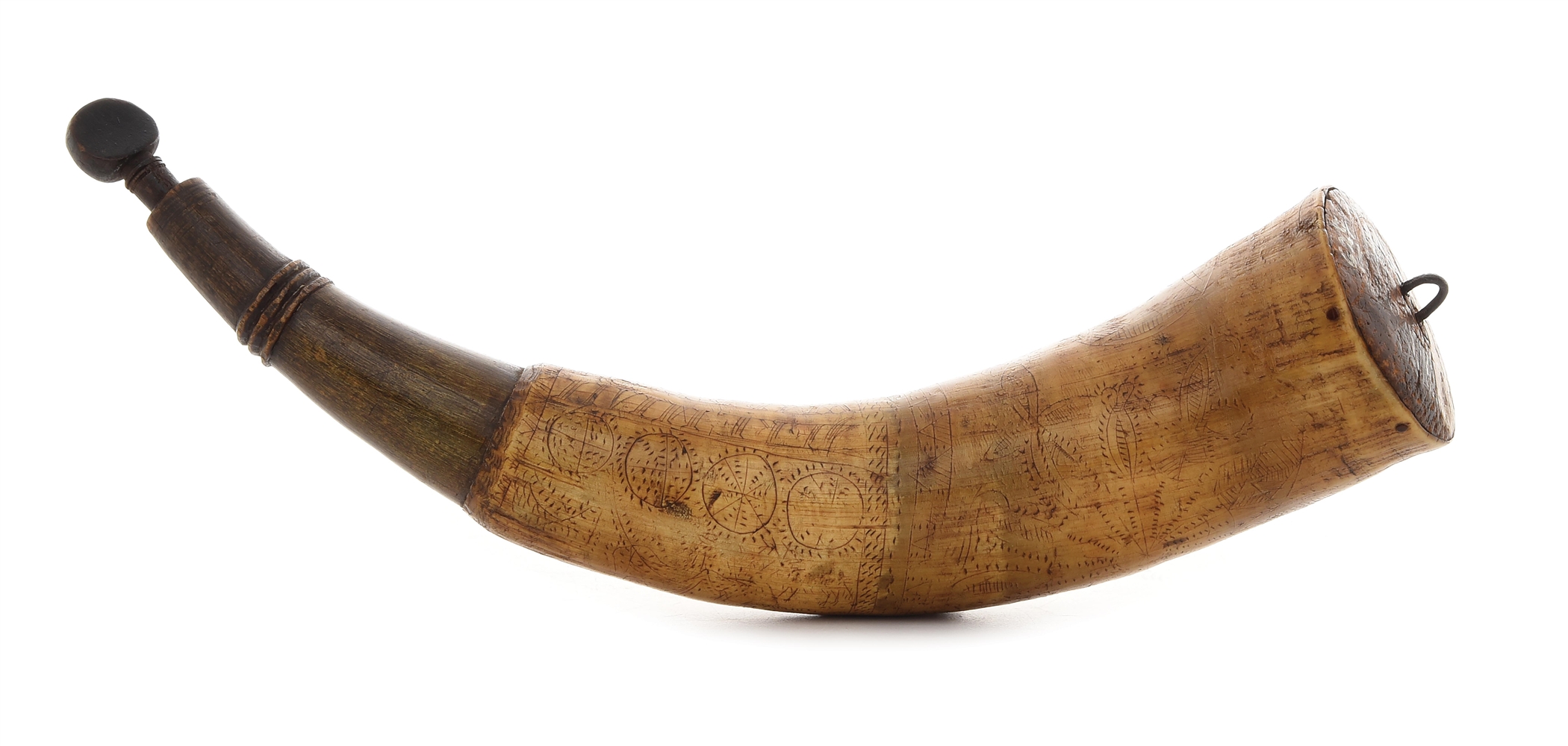 ENGRAVED 1756 POWDER HORN OF JERIMIAH WARD, MARINE ON SHIP "OLIVER CROMWELL".