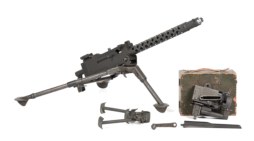 (N) VERY ATTRACTIVE RAMO SIDELPLATE BROWNING MODEL 1919A6 WITH BIPOD ON ORIGINAL WWII TRIPOD (FULLY TRANSFERABLE).