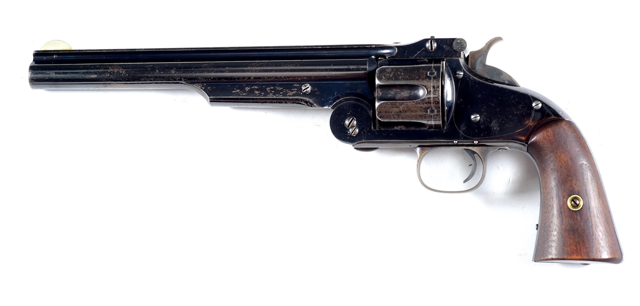 (A) HIGH CONDITION BLUE SMITH AND WESSON AMERICAN SINGLE ACTION REVOLVER.