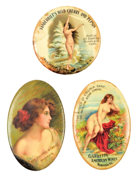 COLLECTION OF 3: VINTAGE NUDES POCKET MIRRORS.