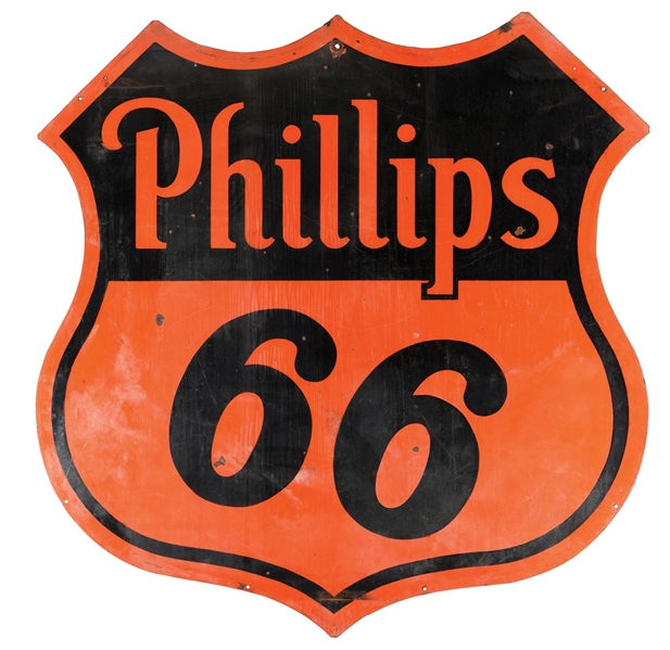 PHILLIPS 66 GASOLINE SERVICE STATION PORCELAIN SHIELD SIGN.