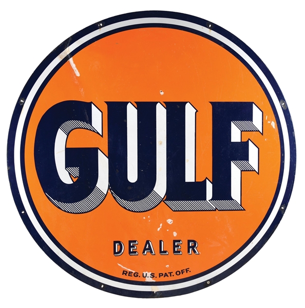 GULF DEALER SERVICE STATION PORCELAIN SIGN.