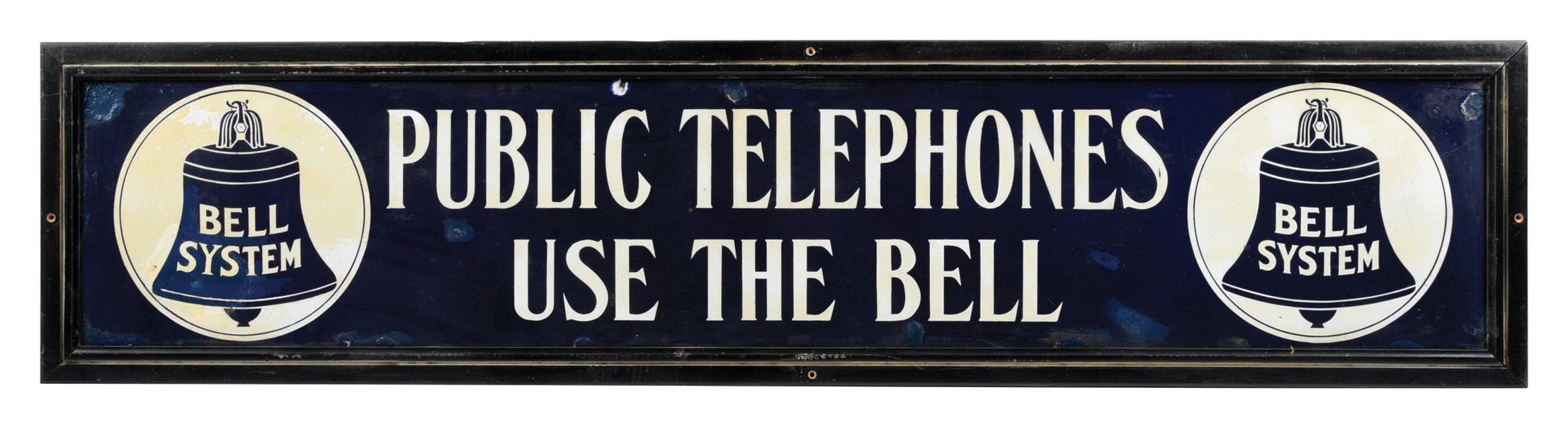 BELL SYSTEM PUBLIC TELEPHONE PORCELAIN SIGN IN FRAME.