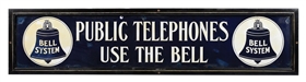 BELL SYSTEM PUBLIC TELEPHONE PORCELAIN SIGN IN FRAME.