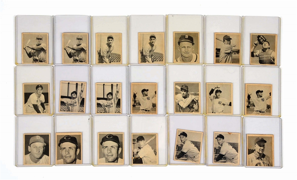 LOT OF 21: VARIOUS 1948 BOWMAN BASEBALL CARDS BLACK & WHITE W/ WHITE BORDERS