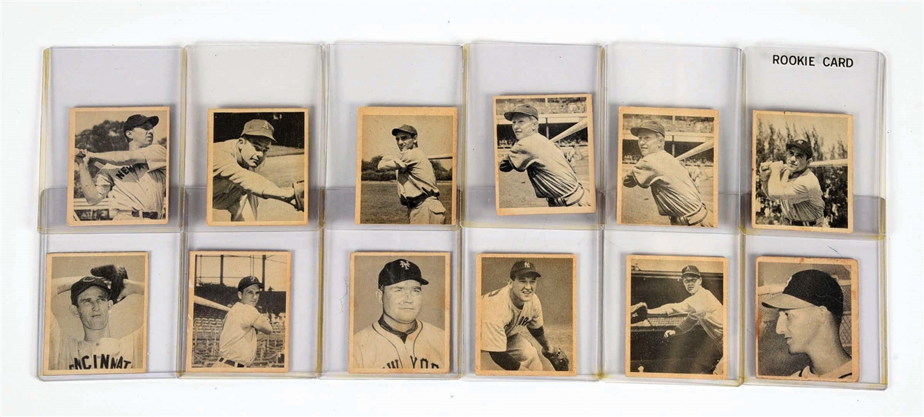 LOT OF 12: 1948 BOWMAN BASEBALL CARDS IN B&W W/ WHITE BORDERS