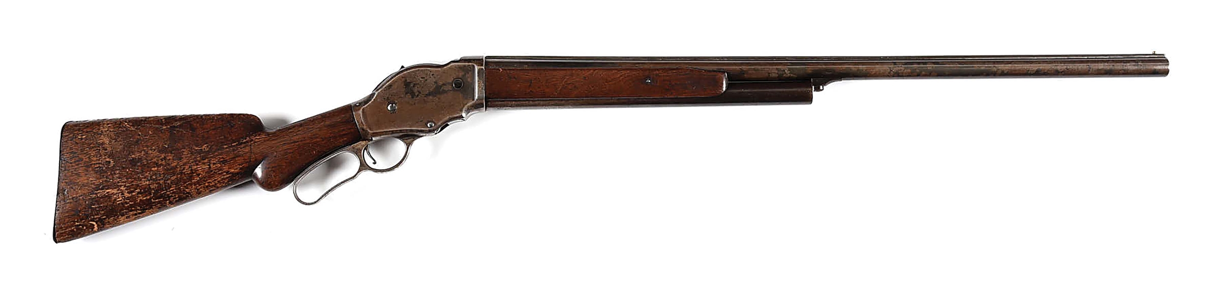 (A) EARLY WINCHESTER MODEL 1887 LEVER ACTION SHOTGUN, SERIAL NUMBER 63.