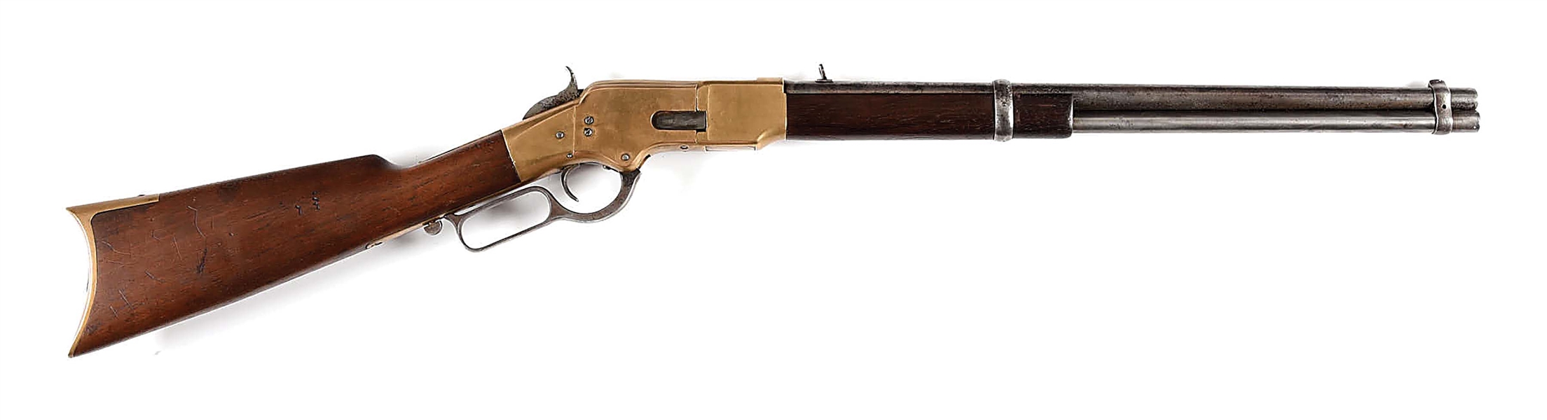 (A) RARE FIRST YEAR OF PRODUCTION FLATSIDE WINCHESTER MODEL 1866 LEVER ACTION SADDLE RING CARBINE.