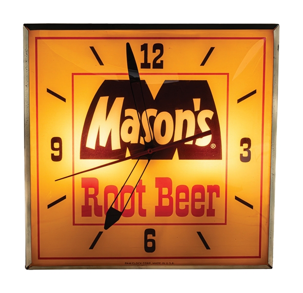 MASONS ROOT BEER LIGHTED CLOCK