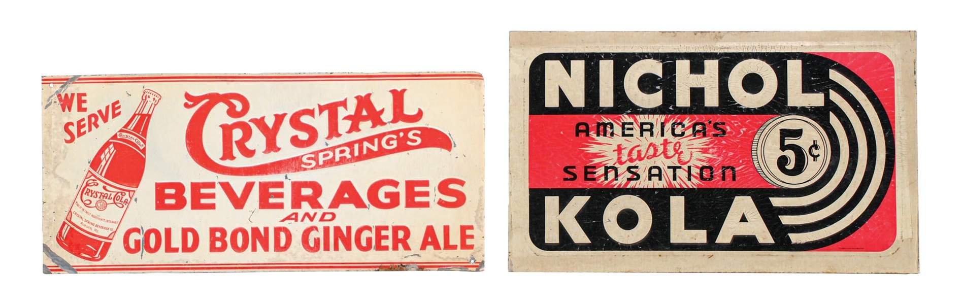 COLLECTION OF 2 EMBOSSED TIN SODA POP SIGNS