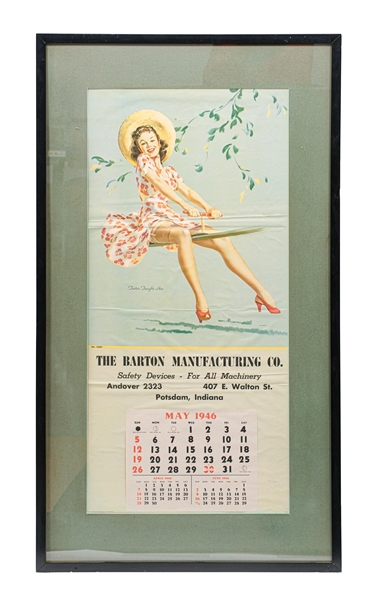 THE BARTON MANUFACTURING CO. PAPER LITHOGRAPH CALENDAR W/ BEAUTIFUL WOMAN GRAPHIC