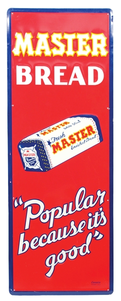 MASTER BREAD SELF-FRAMED EMBOSSED TIN SIGN W/ LOAF GRAPHIC