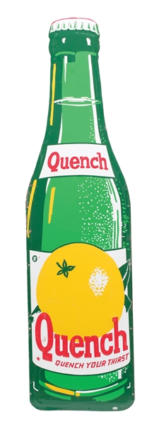 QUENCH SODA POP EMBOSSED TIN BOTTLE SIGN