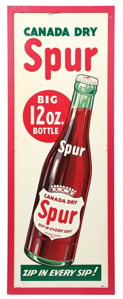 CANADA DRY SPUR SODA PAINTED METAL SIGN W/ BOTTLE GRAPHIC